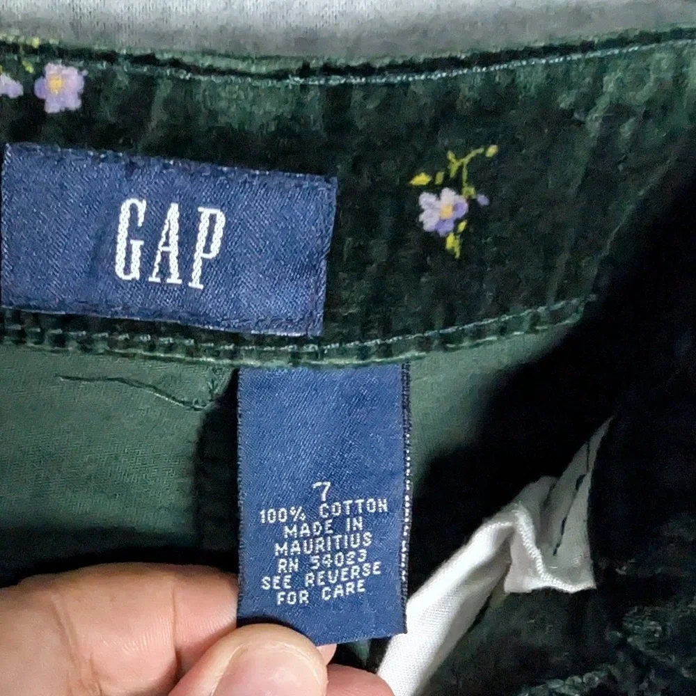 GAP‎ Velvet Pants Kids Size 7 Dark Green Ditsy Floral Straight Leg Fall Fashion
